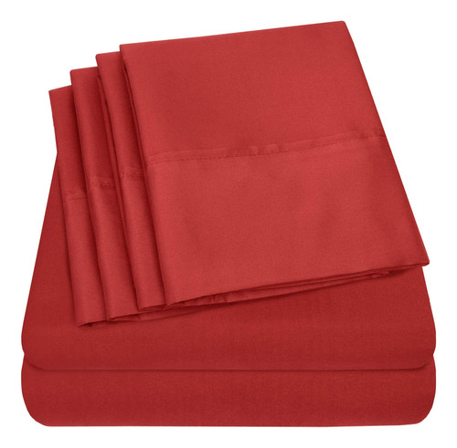 Juego 4 Piezas Microfibra 1500 Hilos Individual Xl Rojo Samb