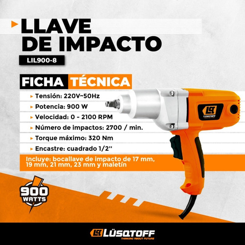 Llave Impacto Lusqtoff Electrica 900w 1/2 Tubos Maletin 320n