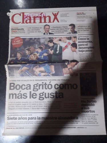 Tapa Diario Clarín 18 6 2004 Boca Vs River Copa Libertadores