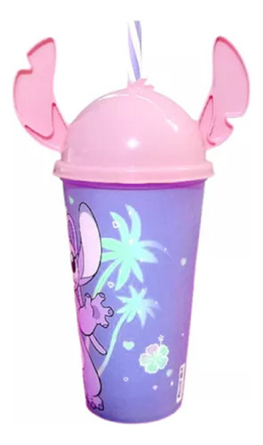 Copo Com Orelhas E Canudo Angel Stitch 500ml Personagem