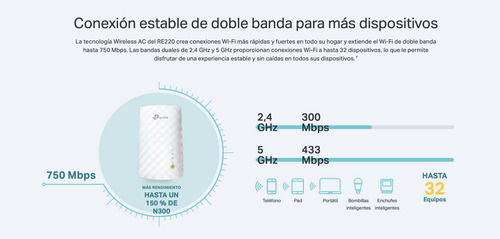 Tp-link Extensor Rango Re200 Ac750 Wi-fi Mesh 5ghz & 2,4ghz