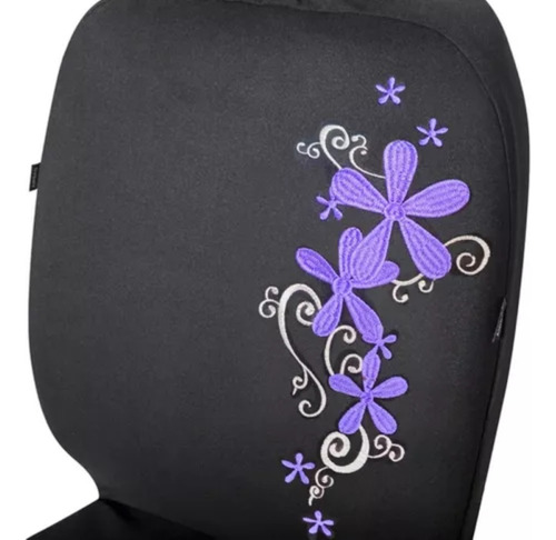 Funda Cubre Asiento Negro Flores Bordada 8pcs Auto Universal