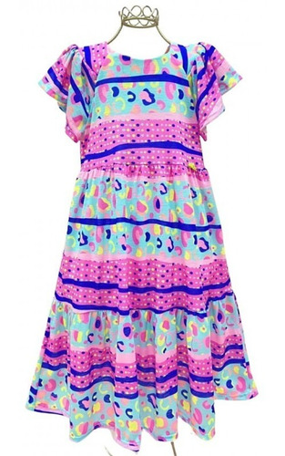 Imagem 2 de 5 de Vestido Infantil Verão Pink Mon Sucré Print Fly 21038