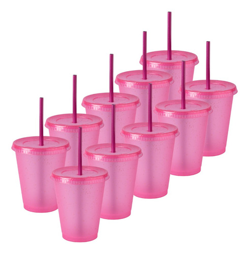 100 Vasos Reusables Tipo Star Para Bebida Fría Mini 16 Oz0 Color Rosa Glitter