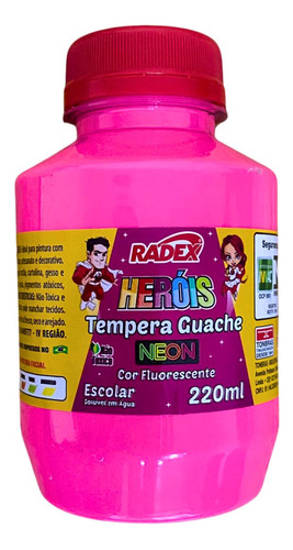 Tinta Tempera Guache Radex 220ml Neon Fluorescente Escolar