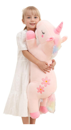 Peluche De Unicornio Rosa Gigante De 32 Pulgadas, Almohada C