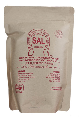 Flor De Sal Natural Artesanal Salineros Cuyutlán Colima 1kg