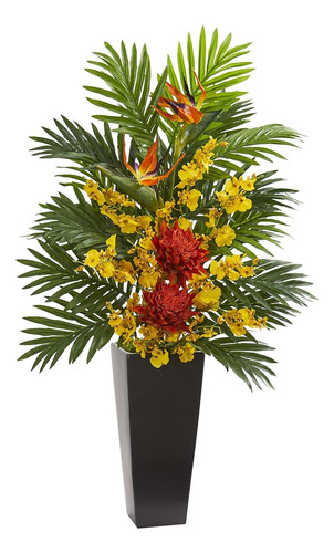 Arreglos De Seda De Jarrón Negro Artificial Floral Tropical 