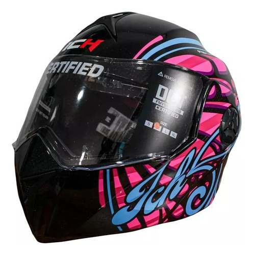 Casco Abatible Para Moto Ich 3110 Free Rosa/ Ngo Brillante