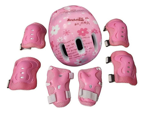 Set Protección Niñas Casco Rodilla Codo Mano Bicicleta Patin