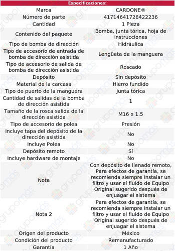 1 Bomba Dirección Hidráulica 900 81 Al 93 Reman (Reacondicionado)