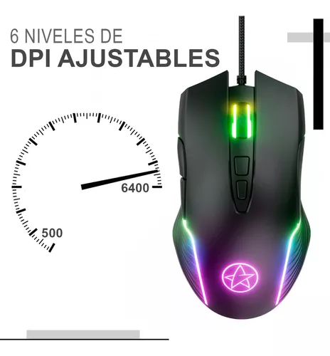 Mouse De Juego Ergonomico Led Rgb Raton Usb 7200dpi Negro Gamer