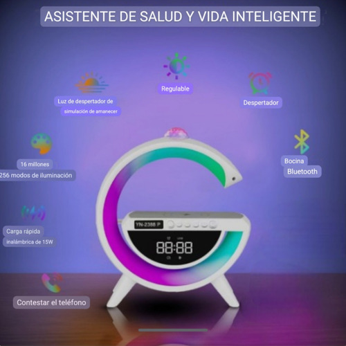 Lampara De Mesa Forma G Cargador Radio Bocina Bluetooth