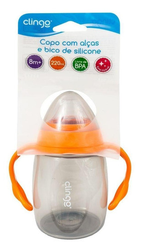 Copo Com Alça E Bico Silicone Laranja - 220ml - 8m+ - Clingo