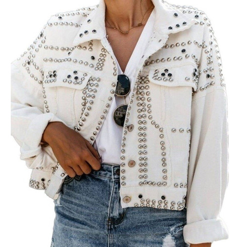 Chaqueta Vaquera Heavy Metal Con Tachuelas Para Mujer