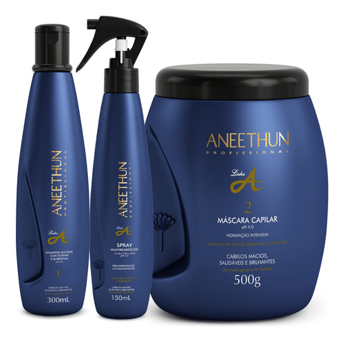 Kit Aneethun Linha A Shampoo Spray E Máscara Cabelo Liso