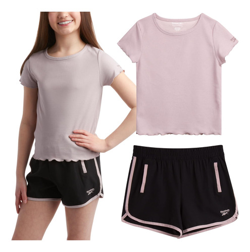 Reebok Conjunto Pantalon Corto Para Niña Camiseta Manga 7-12