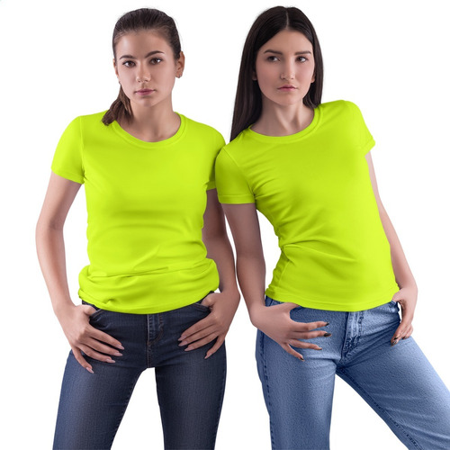 Kit 2 Camisetas Básica Feminina Babylook Lisa Neon Premium