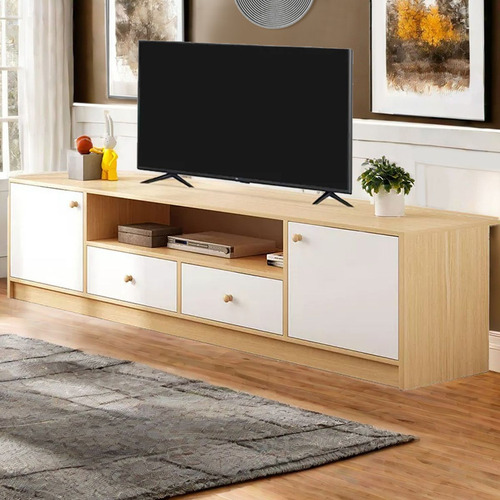 Muebles Para Tv Minimalist Armarios 55 Pulgadas Con 4 Puerta Roble Salvaje + Blanco Cálido