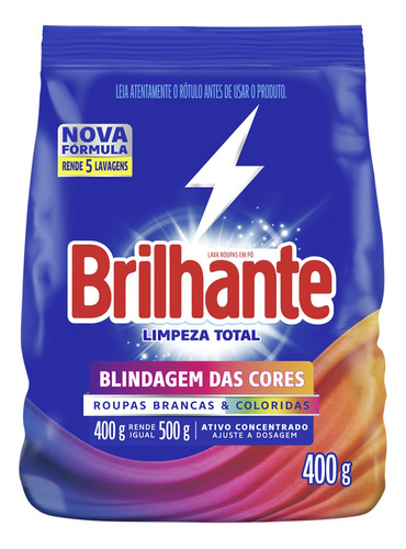 Sabão em pó Brilhante Limpeza Total Roupas Brancas e Coloridas Limpeza Total Blindagem das Cores floral antibacterial pacote 400 g