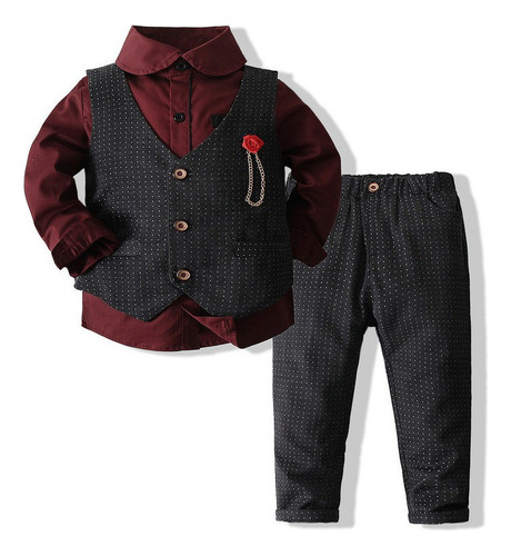 Traje De Vestir Formal Para Niños 3pcs Estilo Coreano [u]