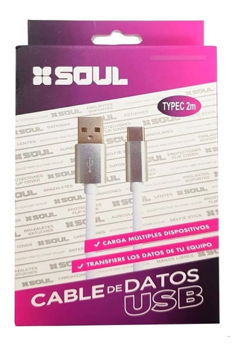 Cable Tipo C 2 Mts Soul Cargador De Datos Calidad Premium