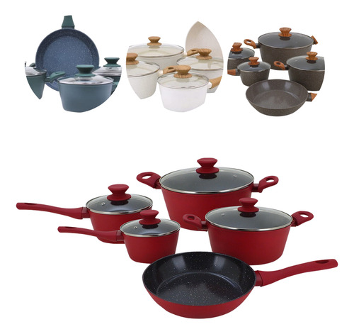 Juego de utensilios de cocina de color rubí de triple fondo para inducción Soft Touch, 5 piezas