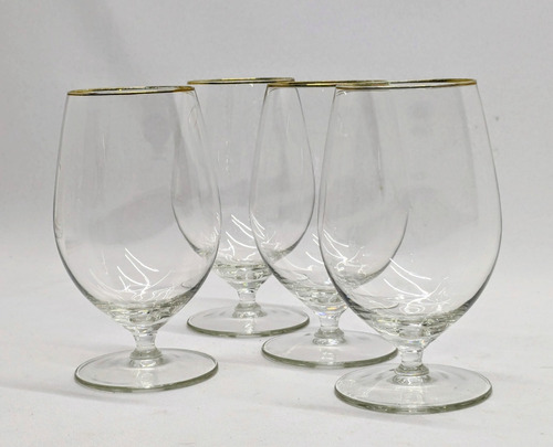 4 Copas Cristal Filo De Oro Coñac Brandy (Usado)