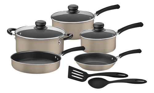 Jogo De Panelas Tramontina C/ Utensílios Simple Cooking 7 Pç Cor Champagne