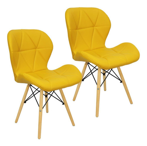 Kit 2 Cadeiras Charles Eames Eiffel Slim Estofada - Mostarda