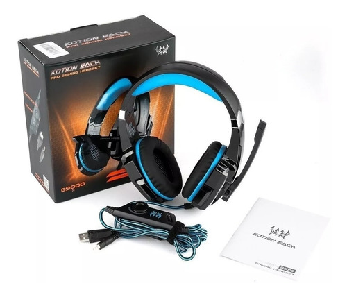 Imagen 3 de 8 de Audífonos gamer Kotion Each G9000 black y blue con luz LED
