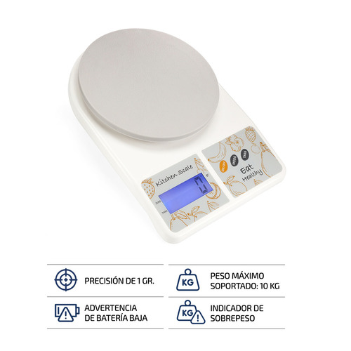 Imagen 4 de 10 de Balanza Electronica Digital Cocina 10 Kilos Alta Precisión Capacidad máxima 10 kg Color Gris