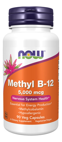 Suplemento en cápsula NOW  Nervous System Health Methyl B-12 5000 mcg vitamina b12 en pote 90 un