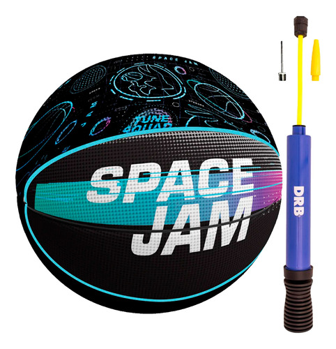 Pelota Baset Space Jam N°7 + Inflador Doble Accion Dribbling