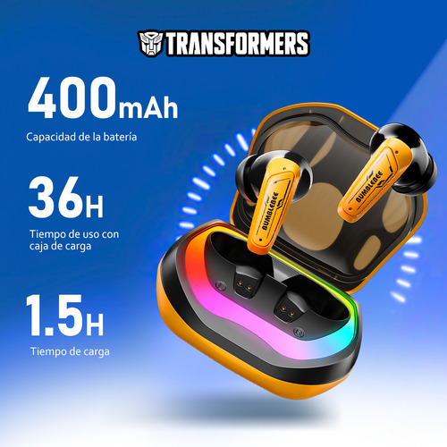 Auriculares inalámbricos Bluetooth Transformers TF-t35, color amarillo,para juegos con cancelación pasiva del ruido, sonido de alta fidelidad HD y baja latencia