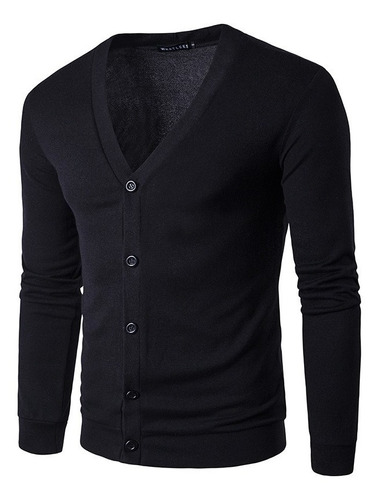 Camisa Slim Casual Hombre, Suéter Cárdigan Negro Miveni