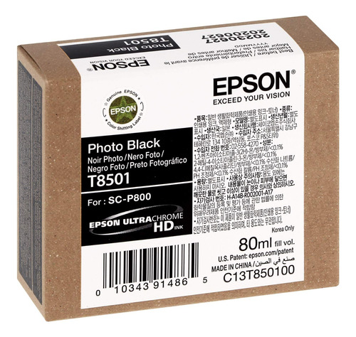 Tinta Epson T850100 T850 Ultrachrome Hd En Negro Fotográfico