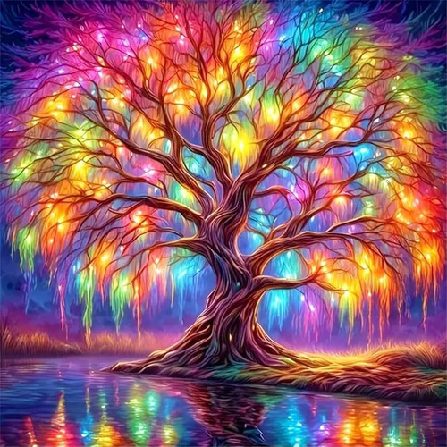 A Kit De Pintura De Diamante 5d Árbol Con Luces 40x40cm Diy