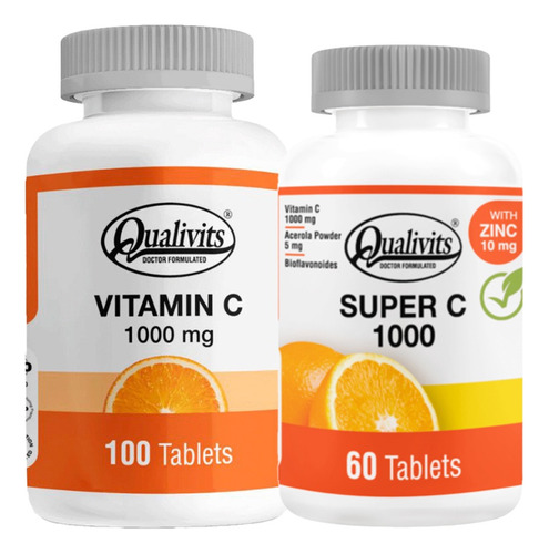 Super C, Zinc + Vitamina C 1000 Mg X100 Tabletas - Qualivits Sabor Natural