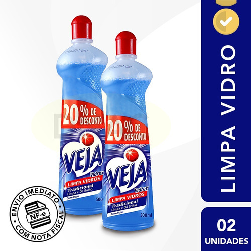 Kit 2 Limpa Vidros E Janelas Vidrex Tradicional 500ml