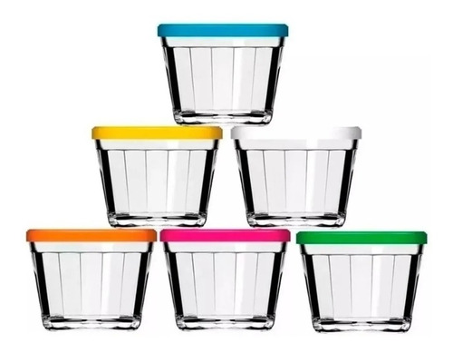 Bowl Recipiente Vidrio C/tapa Colores Surtidos X 4u 615 Ml