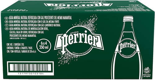 Perrier Agua Mineral Natural, 330 Mililitros, Paquete De 24