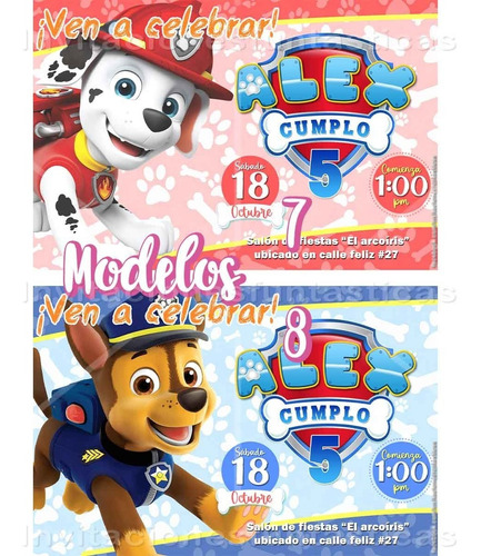 Invitación Marshall Paw Patrol Patrulla De Cachorros Fiesta