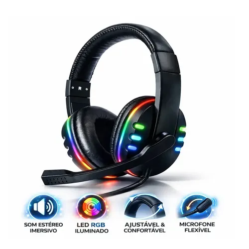 Fone De Ouvido Headset Gamer Pc Rgb Com Microfone Xbox Playstatio...
