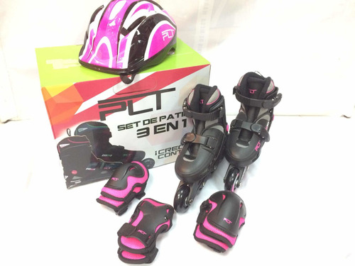 Patines En Línea Talla Ajustable 31-34 Con Casco Niña