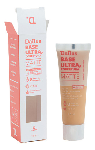Base de maquiagem líquida Dailus Matte Base ultra Base ultra cobertura matte tom d3 claro - 28mL
