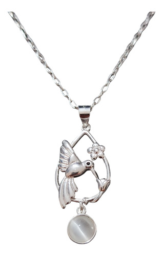 Cadena Collar Colibrí Con Cuarzo Blanco Mujer Plata 925 + Ca