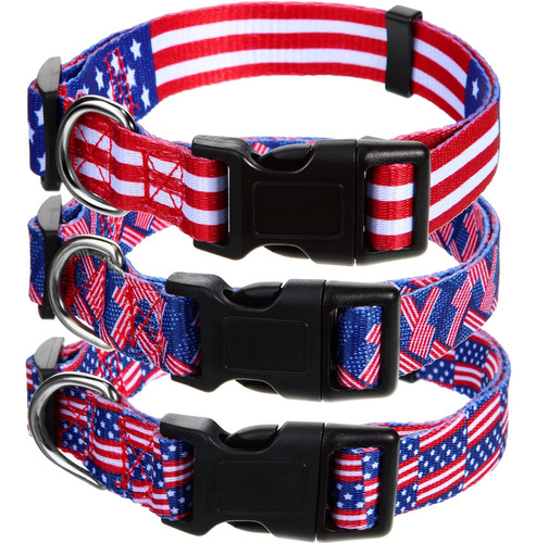 3 Collares De Perro Con Bandera Estadounidense Ajustables Su