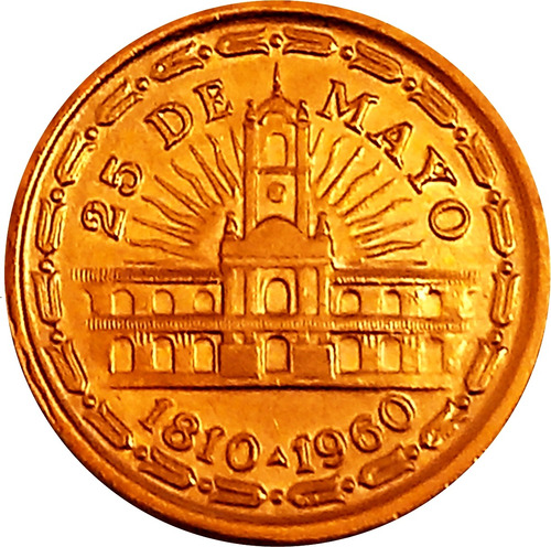 Argentina Moneda 1 Peso Año 1960 Bañada Con Oro 24k Rev.mayo