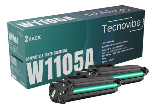 comprar Pack De 2 Toner Alternativo Tecnovibe W1105a Con Chip Para Hp Laserjet Mfp 137fnw 107a 107w Mfp 135a 135w